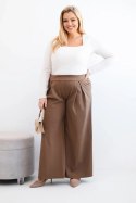 Spodnie damskie Plus Size z szerokimi nogawkami i plisowaniem camelowe