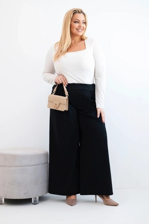 Spodnie damskie Plus Size z szerokimi nogawkami i plisowaniem czarne