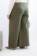 Spodnie damskie Plus Size z szerokimi nogawkami i plisowaniem khaki