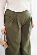 Spodnie damskie Plus Size z szerokimi nogawkami i plisowaniem khaki