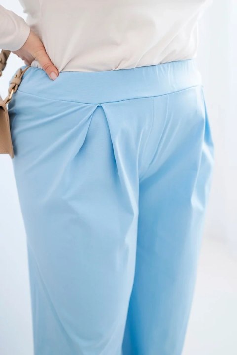 Spodnie damskie Plus Size z szerokimi nogawkami i plisowaniem niebieskie