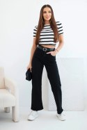 Jeansy Spodnie  damskie jeansowe z prostą nogawką i paskiem czarne