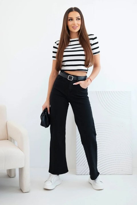 Jeansy Spodnie  damskie jeansowe z prostą nogawką i paskiem czarne