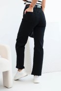 Jeansy Spodnie  damskie jeansowe z prostą nogawką i paskiem czarne