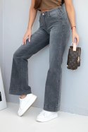 Jeansy Spodnie  damskie jeansowe z prostą nogawką i wysokim stanem grafitowe