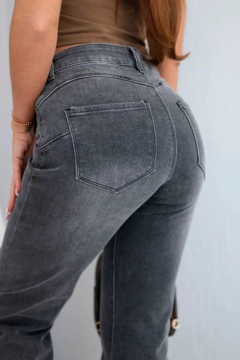 Jeansy Spodnie  damskie jeansowe z prostą nogawką i wysokim stanem grafitowe