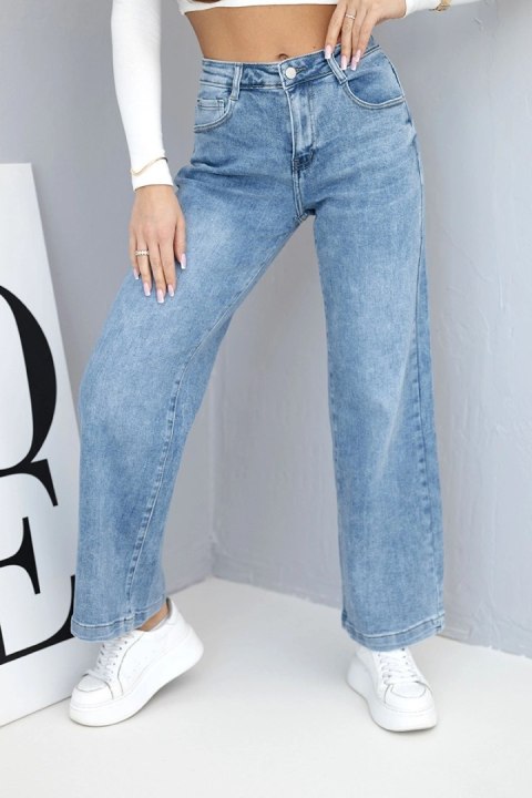 Jeansy Spodnie  damskie jeansowe z szeroką nogawką i wysokim stanem
