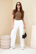 Jeansy Spodnie  damskie jeansowe z szeroką nogawką z wysokim stanem białe