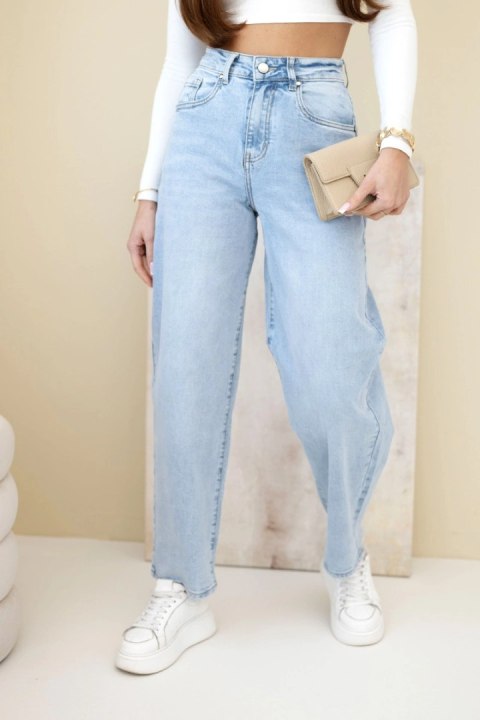 Jeansy Spodnie  damskie jeansowe z wysokim stanem i luźną nogawką