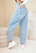 Jeansy Spodnie  damskie jeansowe z wysokim stanem i luźną nogawką