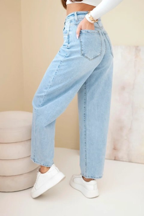 Jeansy Spodnie  damskie jeansowe z wysokim stanem i luźną nogawką