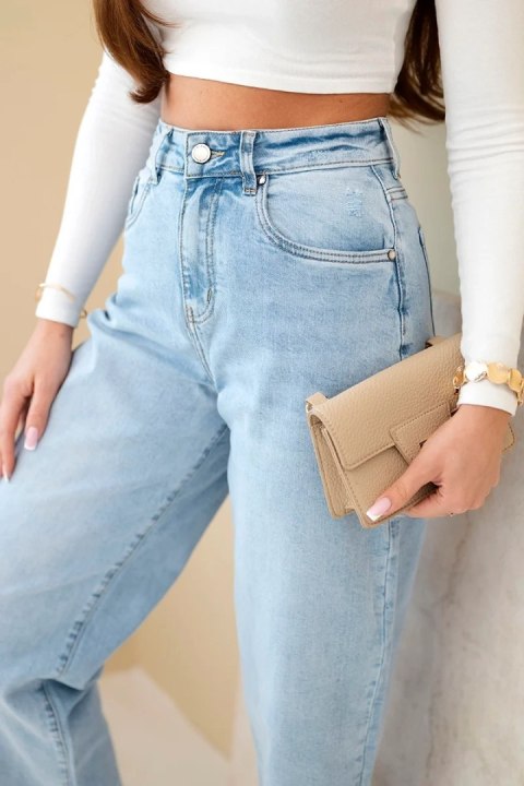 Jeansy Spodnie  damskie jeansowe z wysokim stanem i luźną nogawką