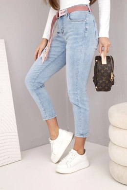 Spodnie damskie jeansowe z wysokim stanem i paskiem