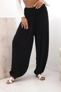 Spodnie damskie wiskozowe z szeroką nogawką i marszczeniami czarne