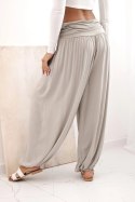 Spodnie damskie wiskozowe z szeroką nogawką i marszczeniami fango