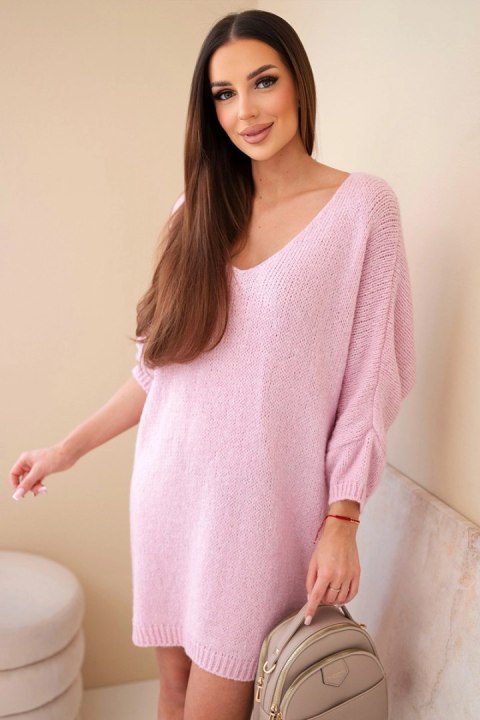 Sukienka damska Plus Size wełniana z dekoltem V jasno różowa