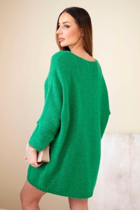 Sukienka damska Plus Size wełniana z dekoltem V zielona