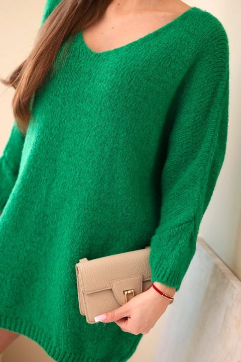 Sukienka damska Plus Size wełniana z dekoltem V zielona