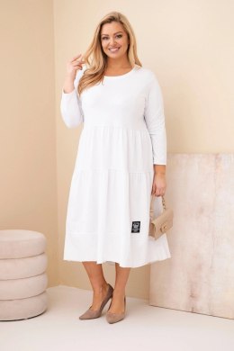 Sukienka damska bawełniana Plus Size z falbanami i podwiniętym rękawem biała