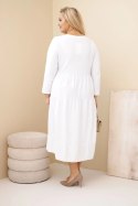 Sukienka damska bawełniana Plus Size z falbanami i podwiniętym rękawem biała