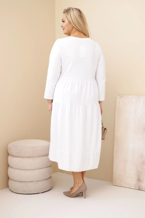 Sukienka damska bawełniana Plus Size z falbanami i podwiniętym rękawem biała