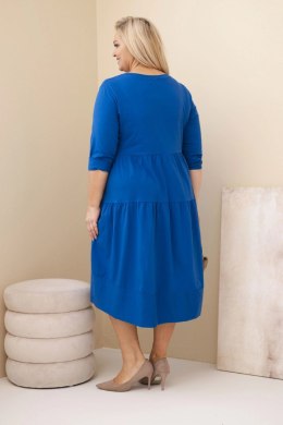 Sukienka damska bawełniana Plus Size z falbanami i podwiniętym rękawem chabrowa