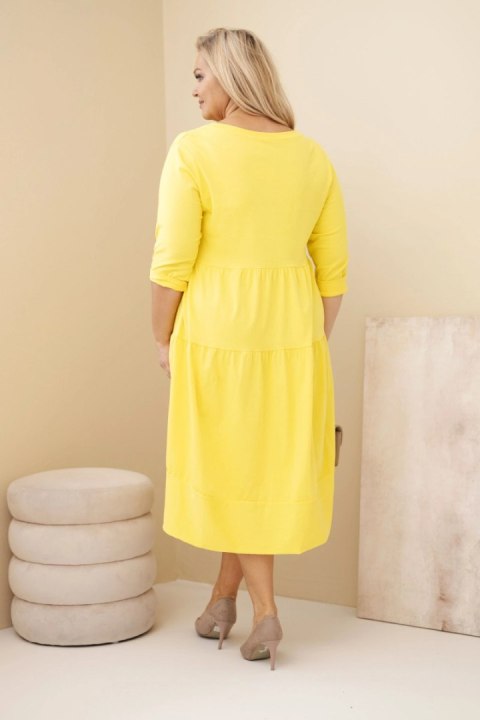 Sukienka damska bawełniana Plus Size z falbanami i podwiniętym rękawem żółta