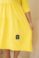 Sukienka damska bawełniana Plus Size z falbanami i podwiniętym rękawem żółta