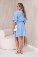 Sukienka muślinowa taliowana niebieska