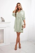 Sukienka z zapięciem na guziki i wiązaniem w talii ciemno miętowa
