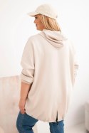 Bluza damska Plus Size z kapturem i nadrukiem beżowa