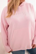 Bluza damska Plus Size z kapturem i nadrukiem cukierkowy róż
