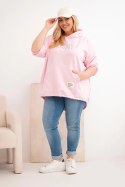Bluza damska Plus Size z kapturem i nadrukiem cukierkowy róż