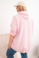 Bluza damska Plus Size z kapturem i nadrukiem cukierkowy róż
