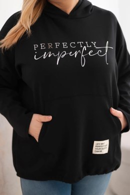 Bluza damska Plus Size z kapturem i nadrukiem czarna