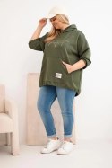 Bluza damska Plus Size z kapturem i nadrukiem khaki