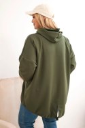 Bluza damska Plus Size z kapturem i nadrukiem khaki