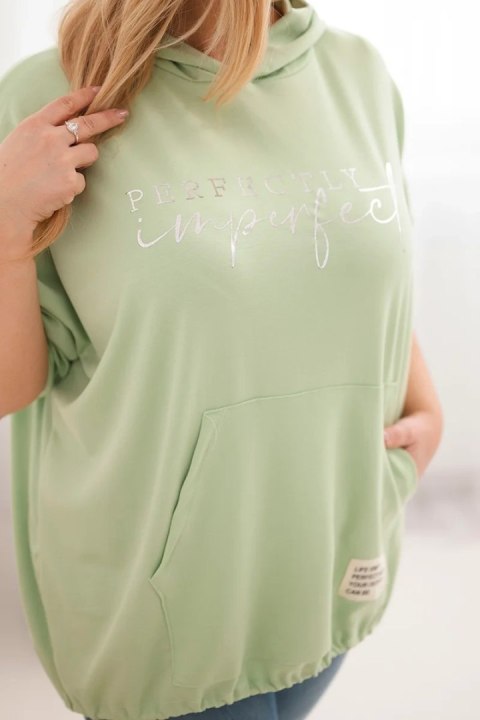 Bluza damska Plus Size z kapturem i nadrukiem miętowa