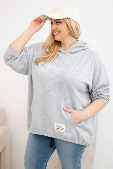 Bluza damska Plus Size z kapturem i nadrukiem szara