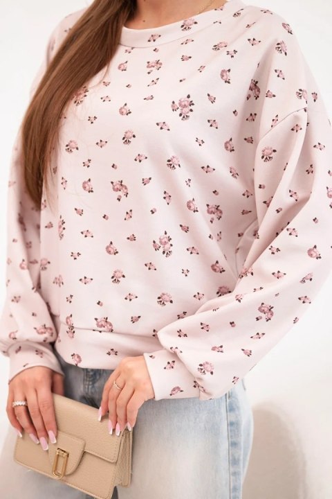 Bluza damska wiskozowa w drobne kwiatki z długim rękawem beżowa