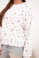 Bluza damska wiskozowa w drobne kwiatki z długim rękawem biała