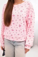 Bluza damska wiskozowa w drobne kwiatki z długim rękawem cukierkowy róż