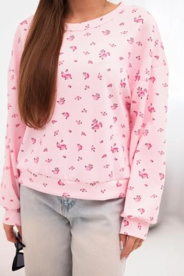 Bluza damska wiskozowa w drobne kwiatki z długim rękawem cukierkowy róż