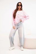 Bluza damska wiskozowa w drobne kwiatki z długim rękawem cukierkowy róż