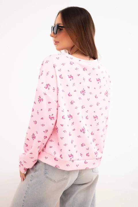 Bluza damska wiskozowa w drobne kwiatki z długim rękawem cukierkowy róż