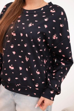 Bluza damska wiskozowa w drobne kwiatki z długim rękawem czarna