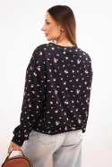 Bluza damska wiskozowa w drobne kwiatki z długim rękawem czarna