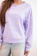 Bluza damska wiskozowa w drobne kwiatki z długim rękawem fioletowa