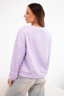 Bluza damska wiskozowa w drobne kwiatki z długim rękawem fioletowa