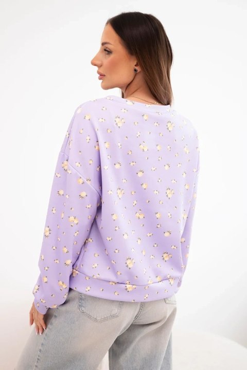 Bluza damska wiskozowa w drobne kwiatki z długim rękawem fioletowa
